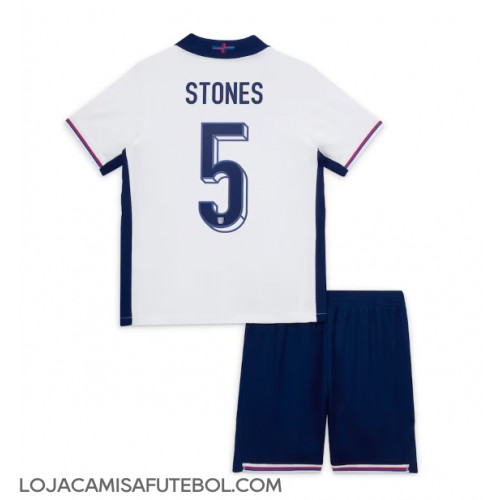 Camisa de Futebol Inglaterra John Stones #5 Equipamento Principal Infantil Europeu 2024 Manga Curta (+ Calças curtas)